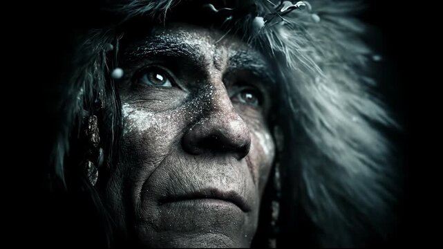 Dramatic Close Up Portrait of an Indigenous Tribal Elder.