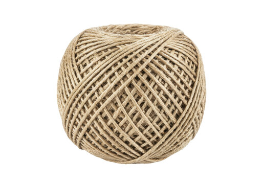 Isolated ball of brown twine or jute rope, a versatile natural cord used in crafts and packaging