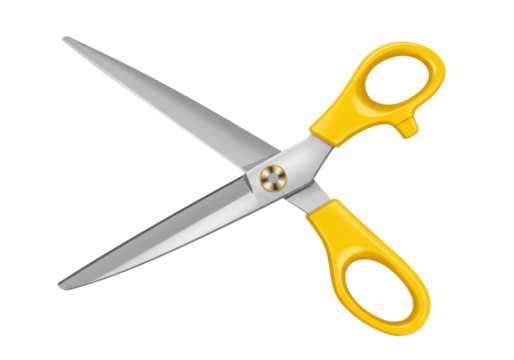 Isolated Sewing or Office Scissors with Yellow Handle for Stationery Use, Sharp Blades