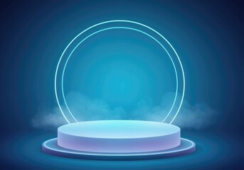 Showcase stage with neon glow and misty effects for product display and event promotion