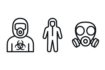 Fototapeta premium Protective gear outlines: biohazard suit, hazmat uniform, gas mask design