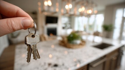 Hand holds a set of house keys, symbolizing a successful property deal, new home ownership, and trust built through real estate transactions between agents, buyers, and sellers