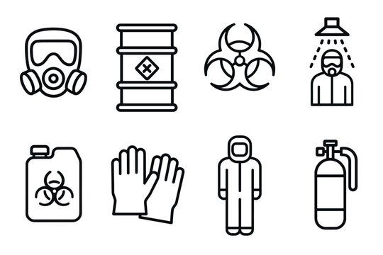 Safety icons: protective gear and hazard symbols in minimalist design