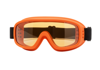 Isolated orange ski goggles for winter sport and activity with yellow lenses for protection