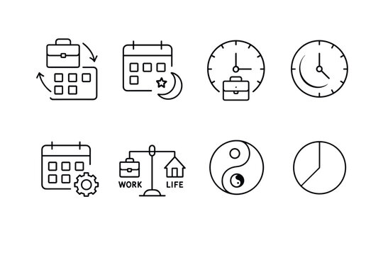 Minimalist line icons for work-life balance and time management concepts