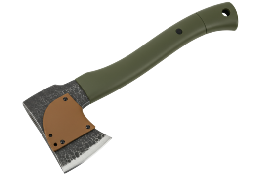 Isolated camping hatchet tool with sheath for woodsman or outdoor survivalist usage