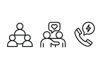 Obraz premium Teamwork and communication icon set in linear style