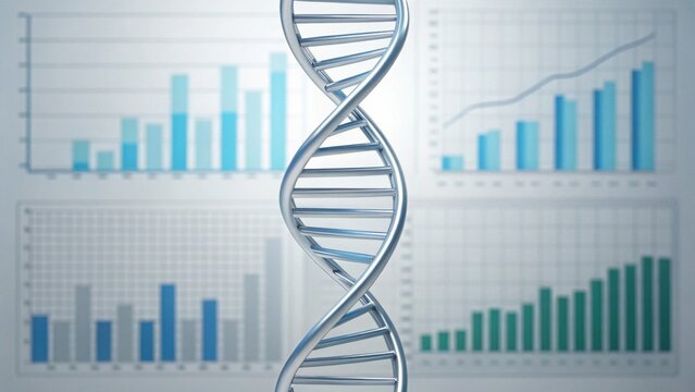 Detailed DNA Helix with Biometric Data Visualization Background - Powered by Adobe