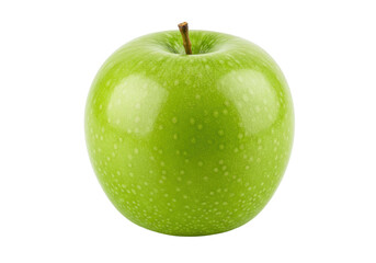 Isolated Granny Smith apple, fresh and juicy with tiny natural speckles and short stem