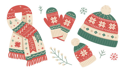 Winter Clothes with Cozy Scarf, Mittens and Hat