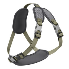 Olive Green and Gray Dog Harness with Padded Straps and Buckle Closures on White Background pet harness isolated on a transparent background
