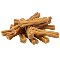 Pile of Twisted Brown Dog Chewy Treats with Visible Inner Texture on White Background dog treats isolated on a transparent background