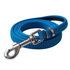 Rolled Blue Nylon Dog Leash with Silver Metal Clasp on White Background pet leash canine leash isolated on a transparent background