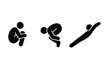 Silhouette icons of diving poses in minimalist design