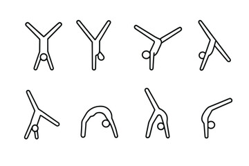 Obraz premium Linear gymnastics poses: stick figure cartwheels and handstands collection
