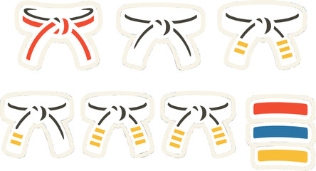 Martial arts belt progression stickers with neon glow effect