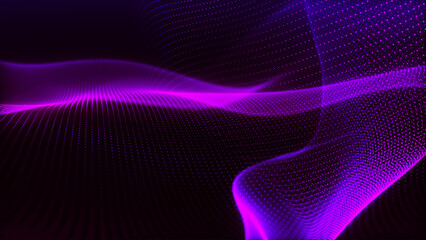 Abstract vector background with a dynamic light wave. Multiple bright dots form smooth waves. The light emanate creates a sense of depth and elegance. Futuristic 3D dot wave.