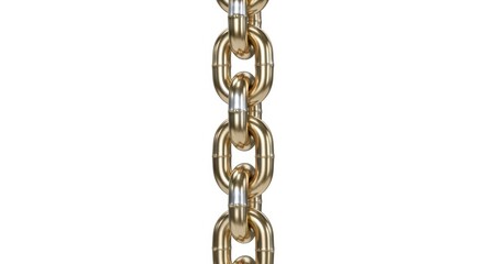 Golden metal chain links connected in vertical arrangement on white background