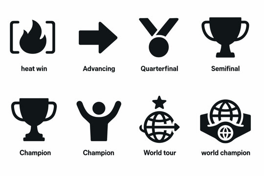Set of icons for competition stages and awards with simple symbols