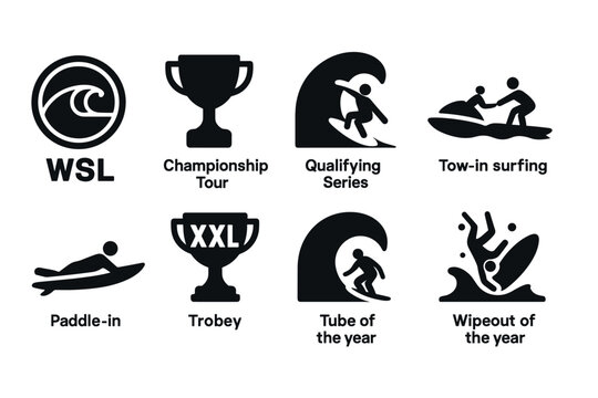 Surfing competition icons for championship and series events