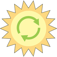 Stylized Sun Icon with Green Circular Arrows Showing Renewable Energy Concept on Transparent Background