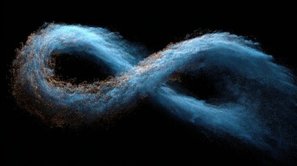 Vibrant blue infinity symbol with particles on black background