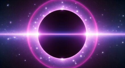Obraz premium A glowing purple ring of light representing a solar eclipse or black hole in deep space. Futuristic and scientific concept art with cosmic energy.