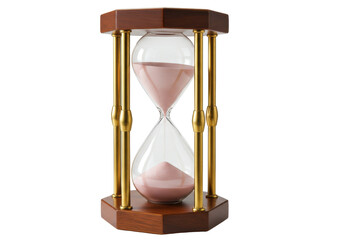 Isolated hourglass with rose-colored sand against a clear background, elegant timekeeping