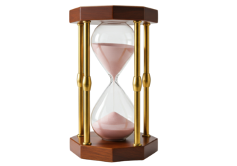 Isolated hourglass with rose-colored sand against a clear background, elegant timekeeping