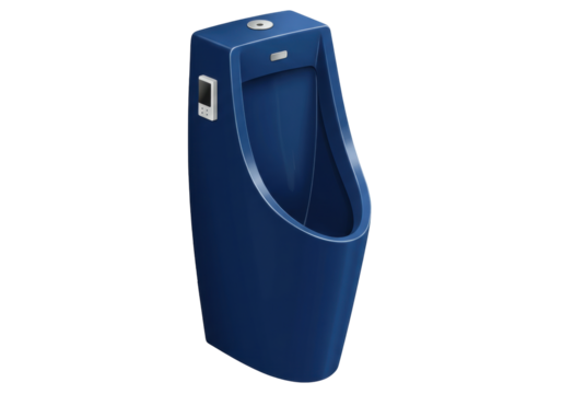 Isolated blue men's urinal with sensor, modern plumbing fixture for restroom, sanitary appliance