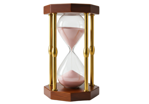 Isolated hourglass with rose-colored sand against a clear background, elegant timekeeping