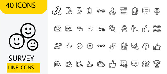 Survey and Feedback Line Icons Pack | Questionnaire, Poll, and Research Vector Collection