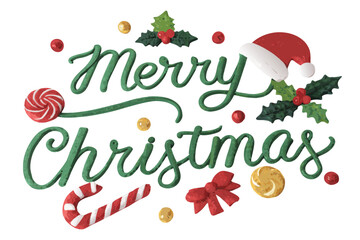 merry christmas lettering on transparent background. A vector illustration of a 'Merry Christmas' typography design with holiday elements. 
