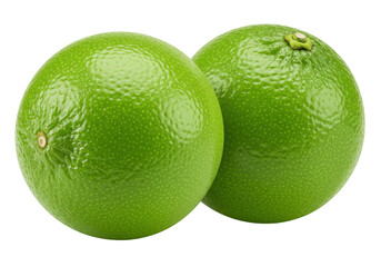 Isolated, two juicy green limes on display, fresh citrus fruit for refreshing beverages