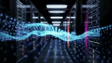 Data center with digital data overlay. - Powered by Adobe