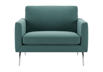 Isolated stylish modern teal armchair with cushion, comfortable lounge seating for home