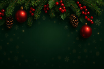 Naklejka premium Elegant Festive Holiday Decoration with Pine Needles Ornaments and Holly Berries