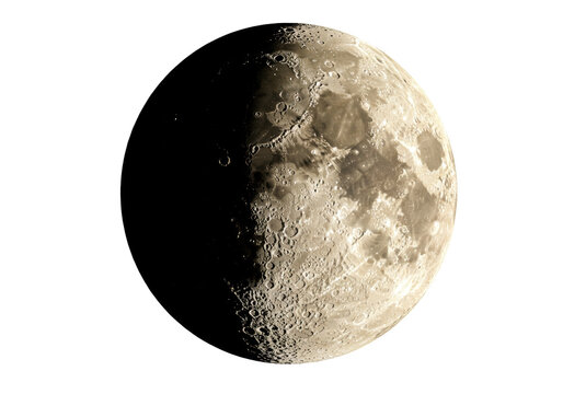 Isolated Half Moon Showing Lunar Craters in the Night Sky during Waxing Gibbous Phase - Powered by Adobe