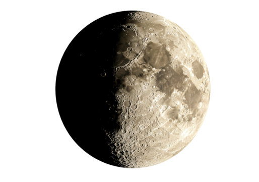Isolated Half Moon Showing Lunar Craters in the Night Sky during Waxing Gibbous Phase