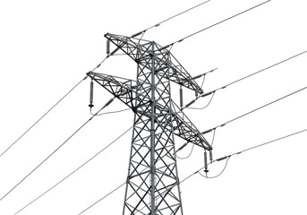 Isolated metal lattice steel electricity pylon tower high voltage power grid conductor cables lines
