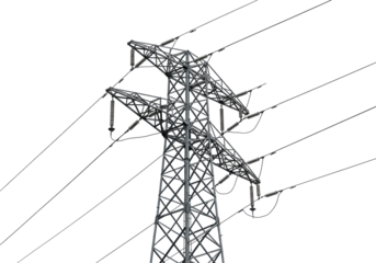 Isolated metal lattice steel electricity pylon tower high voltage power grid conductor cables lines