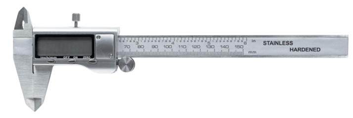 Caliper with an LCD display closed and turned off