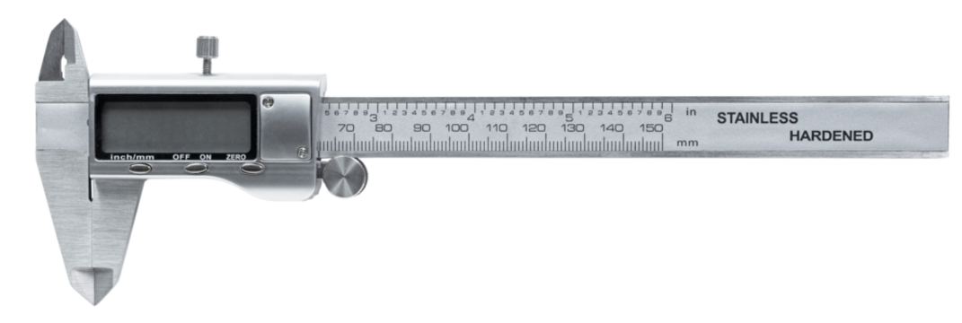 Caliper with an LCD display closed and turned off