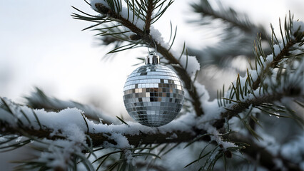 Winter, Christmas, Decoration, Mirrorball, Snow, Pine, Tree, Festive, Ornament, Holiday