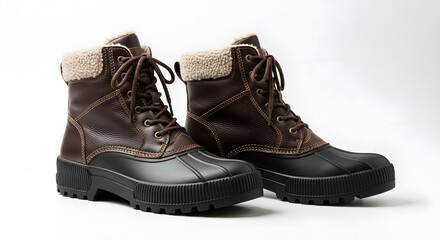 Conquer any terrain with these rugged waterproof leather boots featuring cozy shearling lining and durable rubber soles for ultimate winter comfort and style.