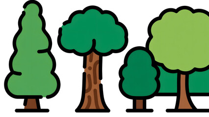 Cartoon Trees Clipart, Vector Illustration, Nature Design, Landscape Elements
