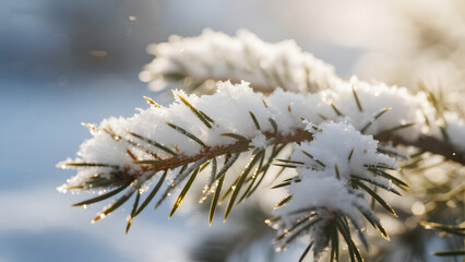 Snowy Pine Branch, Winter Scenery, Cold Weather, Nature Photography, Seasonal Landscape