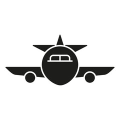 Airplane Front View Solid Icon. Aviation, Aircraft, And Travel Silhouette Symbol. Aerodynamics And Transportation Concept. Isolated Vector Illustration