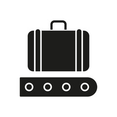 Luggage On Conveyor Belt Solid Icon. Airport Baggage Handling And Travel Transportation Silhouette Symbol. Efficient Luggage Management In Terminal. Isolated Vector Illustration