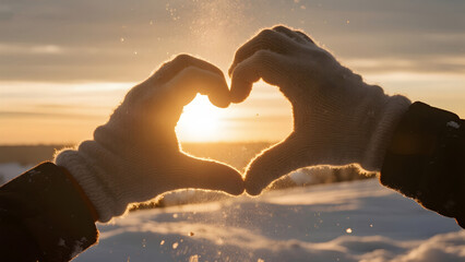 Winter, Heart, Love, Sunrise, Snow, Silhouette, Warmth, Connection